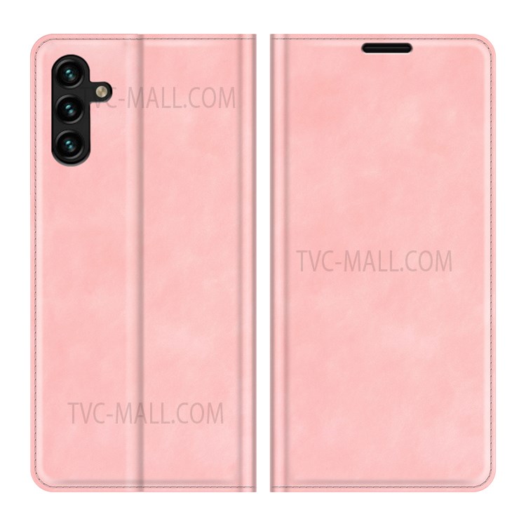 Anti-fall Stand Design Silky-Touch Super Magnet Closure Folio Flip Leather Cover Protective Case Wallet for Samsung Galaxy A13 5G - Pink-1