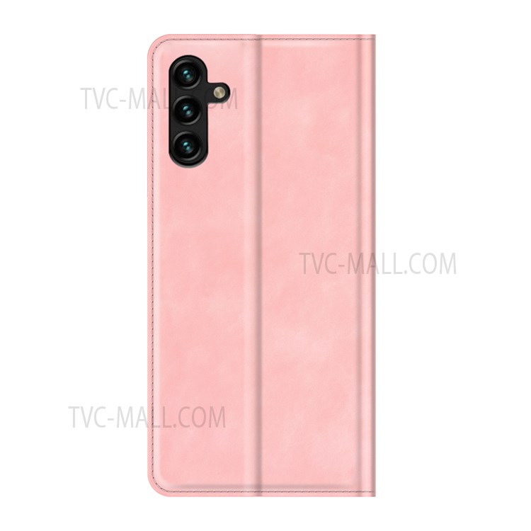 Anti-fall Stand Design Silky-Touch Super Magnet Closure Folio Flip Leather Cover Protective Case Wallet for Samsung Galaxy A13 5G - Pink-3