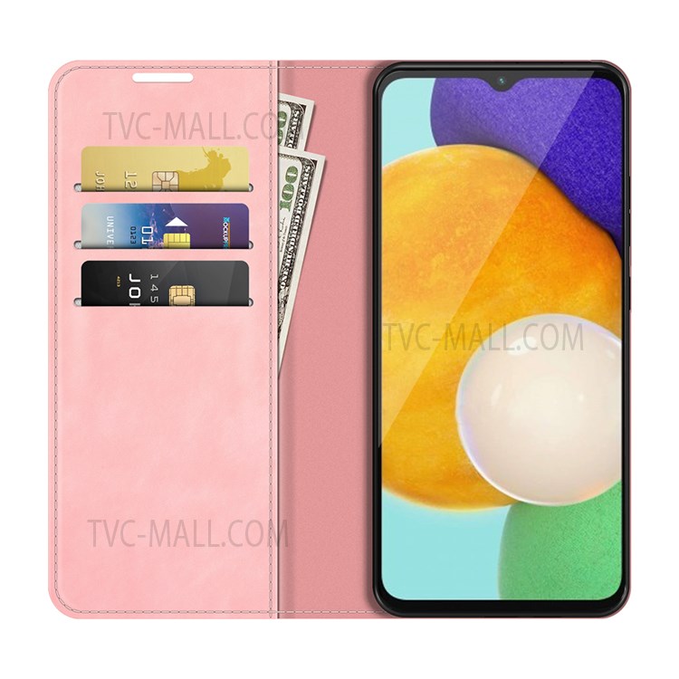 Anti-fall Stand Design Silky-Touch Super Magnet Closure Folio Flip Leather Cover Protective Case Wallet for Samsung Galaxy A13 5G - Pink-4