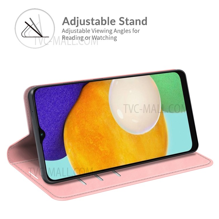 Anti-fall Stand Design Silky-Touch Super Magnet Closure Folio Flip Leather Cover Protective Case Wallet for Samsung Galaxy A13 5G - Pink-5
