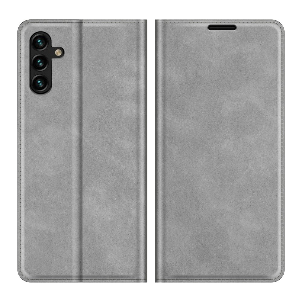 Anti-fall Stand Design Silky-Touch Super Magnet Closure Folio Flip Leather Cover Protective Case Wallet for Samsung Galaxy A13 5G - Grey-1