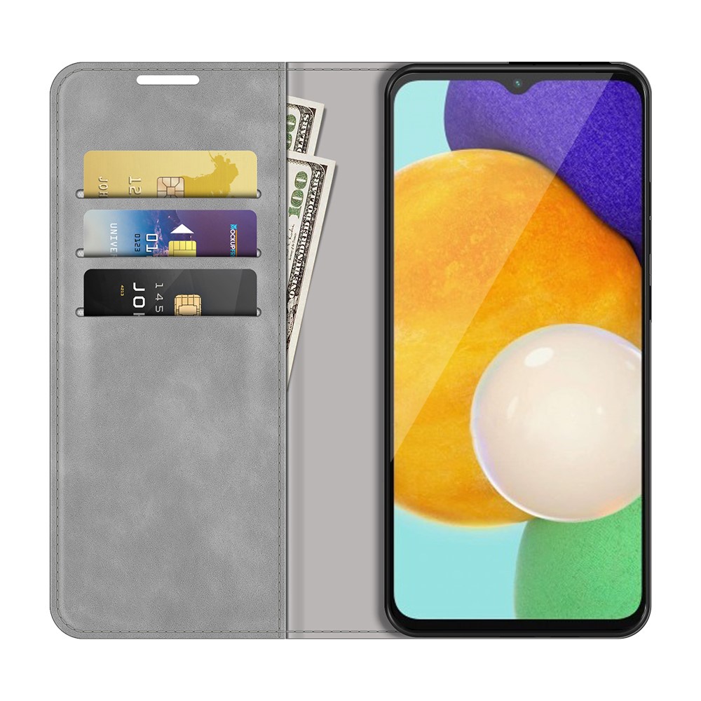 Anti-fall Stand Design Silky-Touch Super Magnet Closure Folio Flip Leather Cover Protective Case Wallet for Samsung Galaxy A13 5G - Grey-4