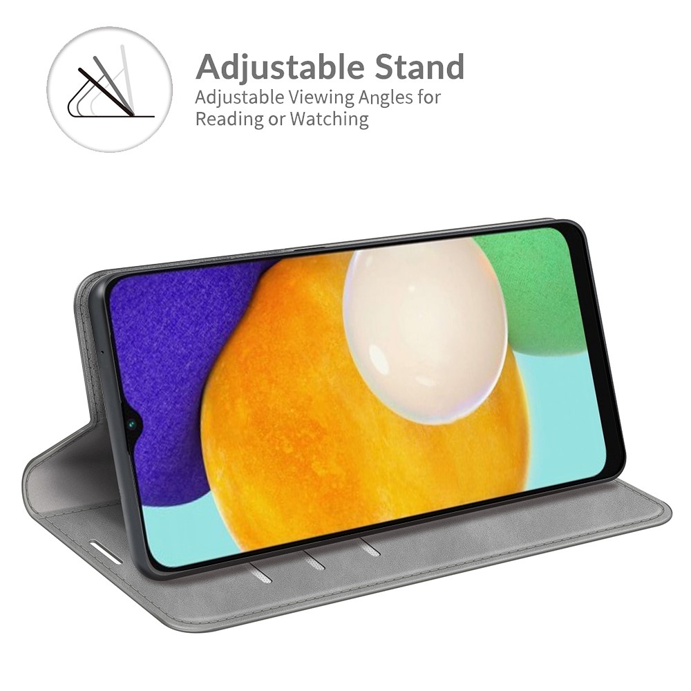 Anti-fall Stand Design Silky-Touch Super Magnet Closure Folio Flip Leather Cover Protective Case Wallet for Samsung Galaxy A13 5G - Grey-5