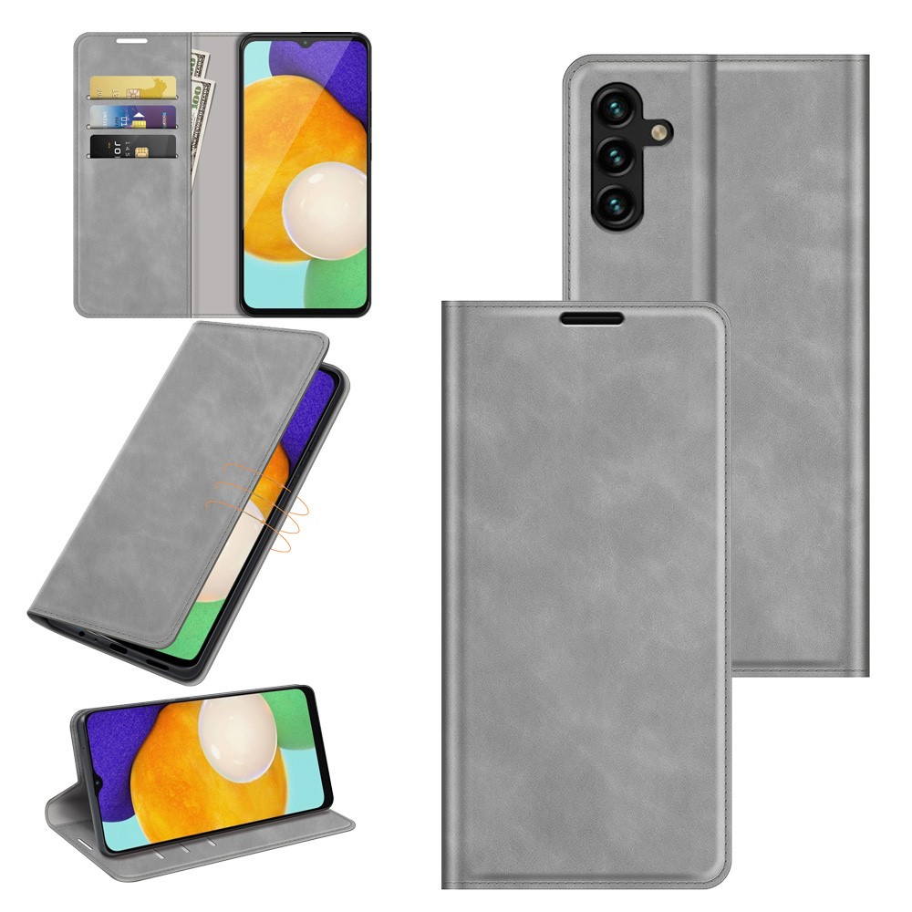 Anti-fall Stand Design Silky-Touch Super Magnet Closure Folio Flip Leather Cover Protective Case Wallet for Samsung Galaxy A13 5G - Grey-8