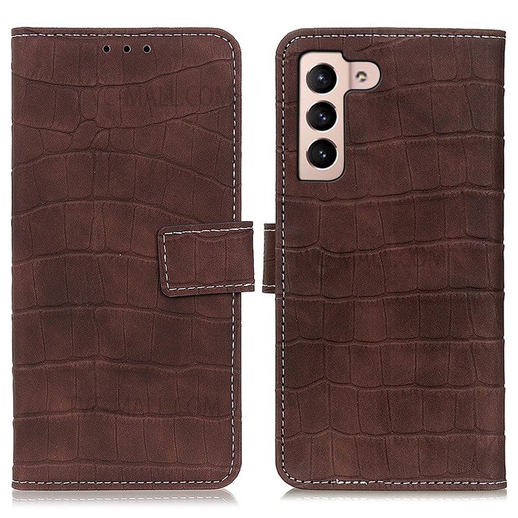 Crocodile Texture Folio Flip Leather Stand Wallet Case for Samsung Galaxy S22 - Brown-1