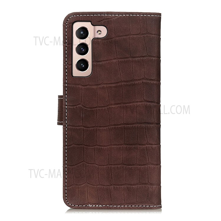 Crocodile Texture Folio Flip Leather Stand Wallet Case for Samsung Galaxy S22 - Brown-3