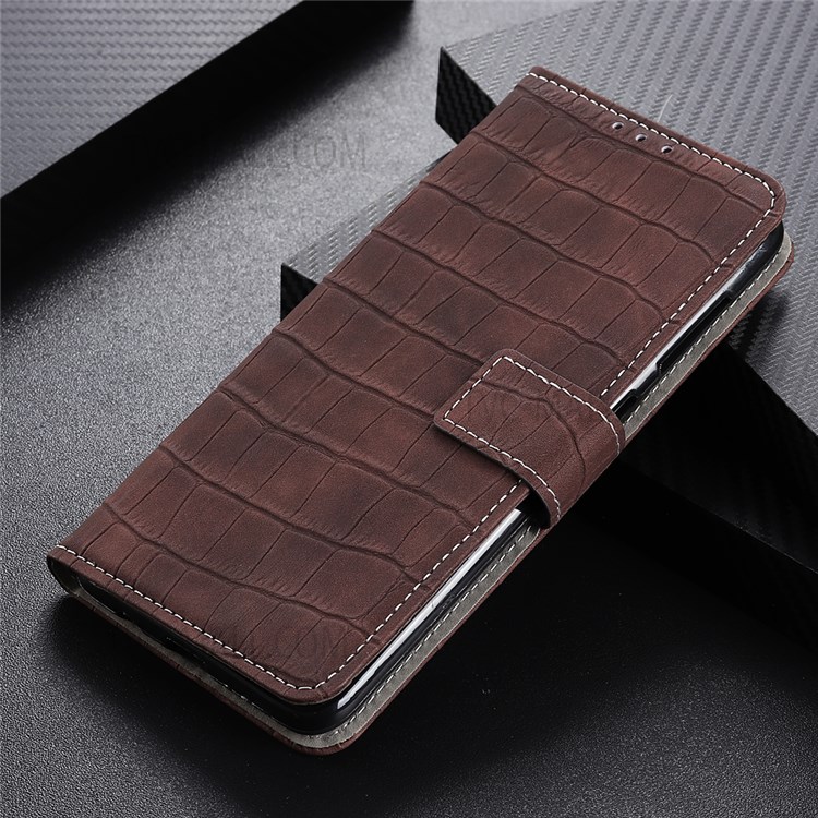 Crocodile Texture Folio Flip Leather Stand Wallet Case for Samsung Galaxy S22 - Brown-6