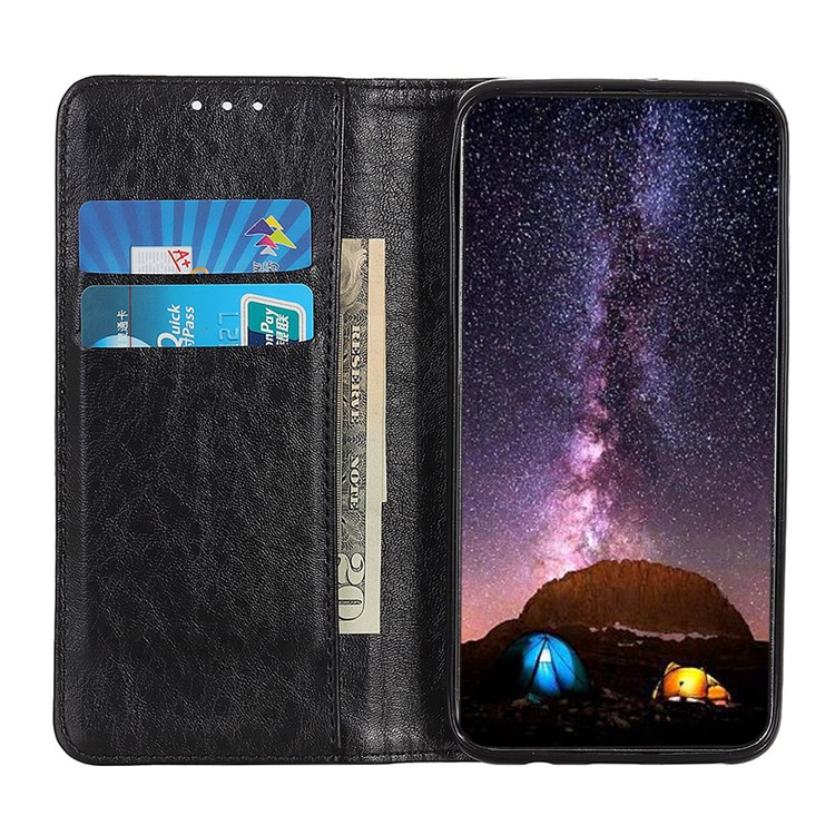 Magnetic Auto Closing Crazy Horse Texture PU Leather Phone Shell Wallet Stand Case for Samsung Galaxy S22 - Black-5