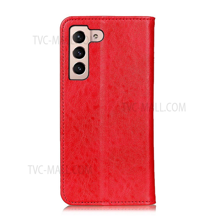 Magnetic Auto Closing Crazy Horse Texture PU Leather Phone Shell Wallet Stand Case for Samsung Galaxy S22 - Red-3
