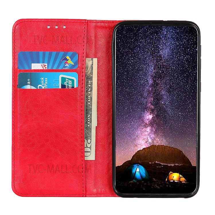 Magnetic Auto Closing Crazy Horse Texture PU Leather Phone Shell Wallet Stand Case for Samsung Galaxy S22 - Red-5