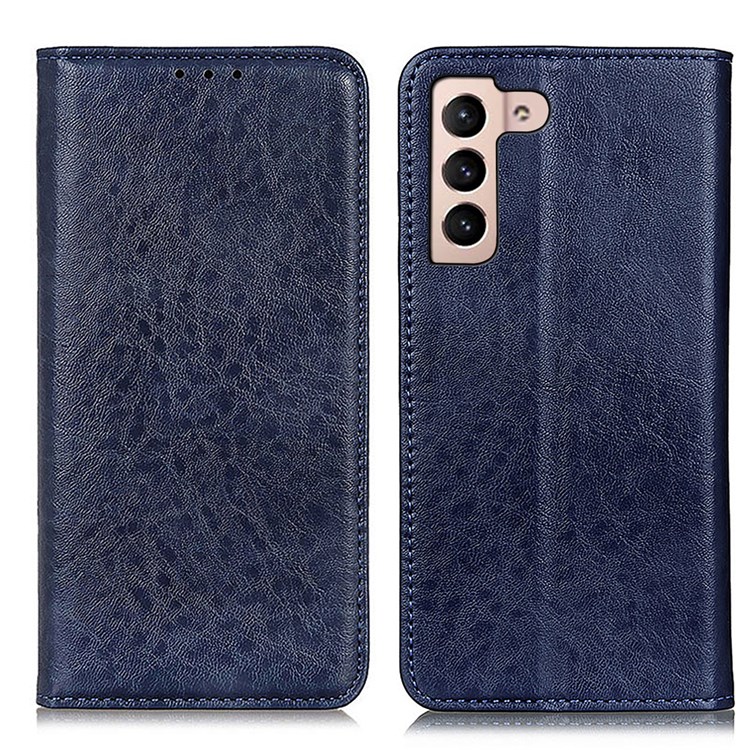 Magnetic Auto Closing Crazy Horse Texture PU Leather Phone Shell Wallet Stand Case for Samsung Galaxy S22 - Blue-1