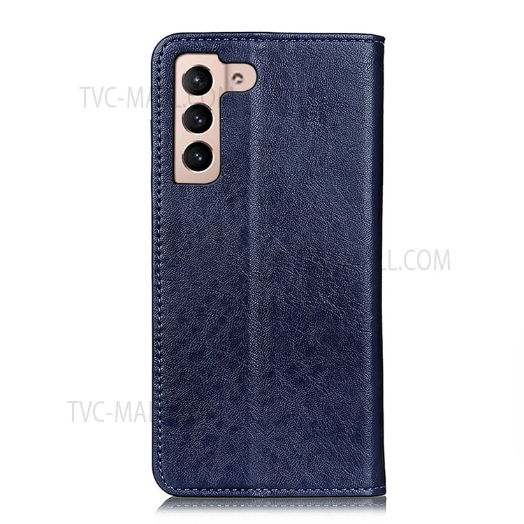 Magnetic Auto Closing Crazy Horse Texture PU Leather Phone Shell Wallet Stand Case for Samsung Galaxy S22 - Blue-3