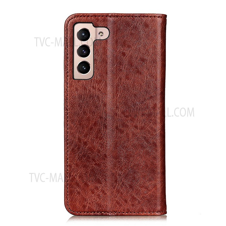 Magnetic Auto Closing Crazy Horse Texture PU Leather Phone Shell Wallet Stand Case for Samsung Galaxy S22 - Brown-3
