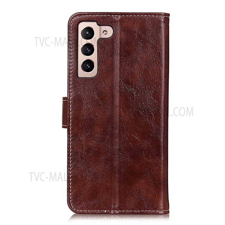 Crazy Horse Texture Retro Style PU Leather Phone Stand Case Wallet Cover for Samsung Galaxy S22 - Brown-3