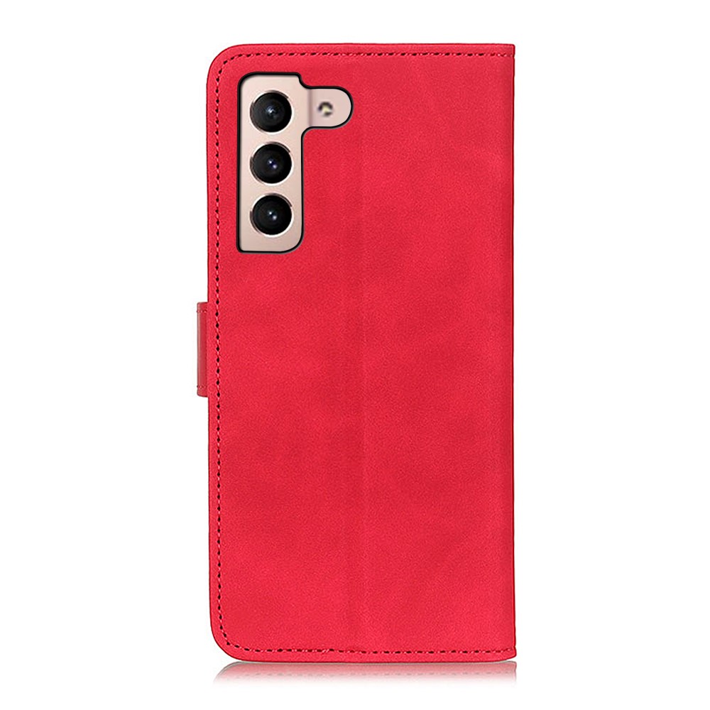 KHAZNEH Retro Texture Full Protection Leather Stand Wallet Cover Phone Case for Samsung Galaxy S22 - Red-3