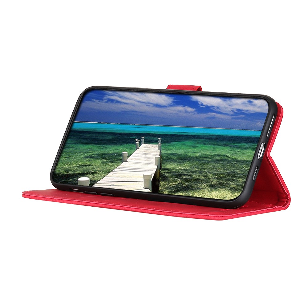 KHAZNEH Retro Texture Full Protection Leather Stand Wallet Cover Phone Case for Samsung Galaxy S22 - Red-4