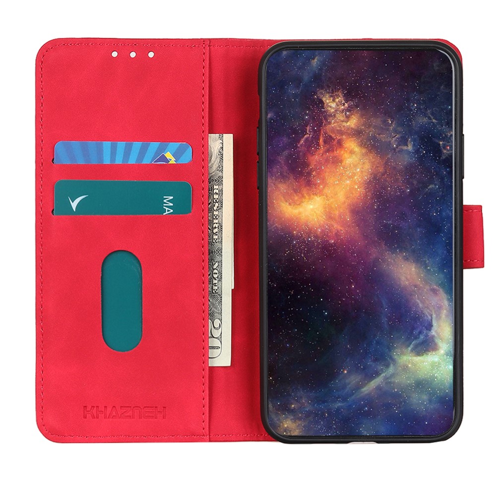 KHAZNEH Retro Texture Full Protection Leather Stand Wallet Cover Phone Case for Samsung Galaxy S22 - Red-5