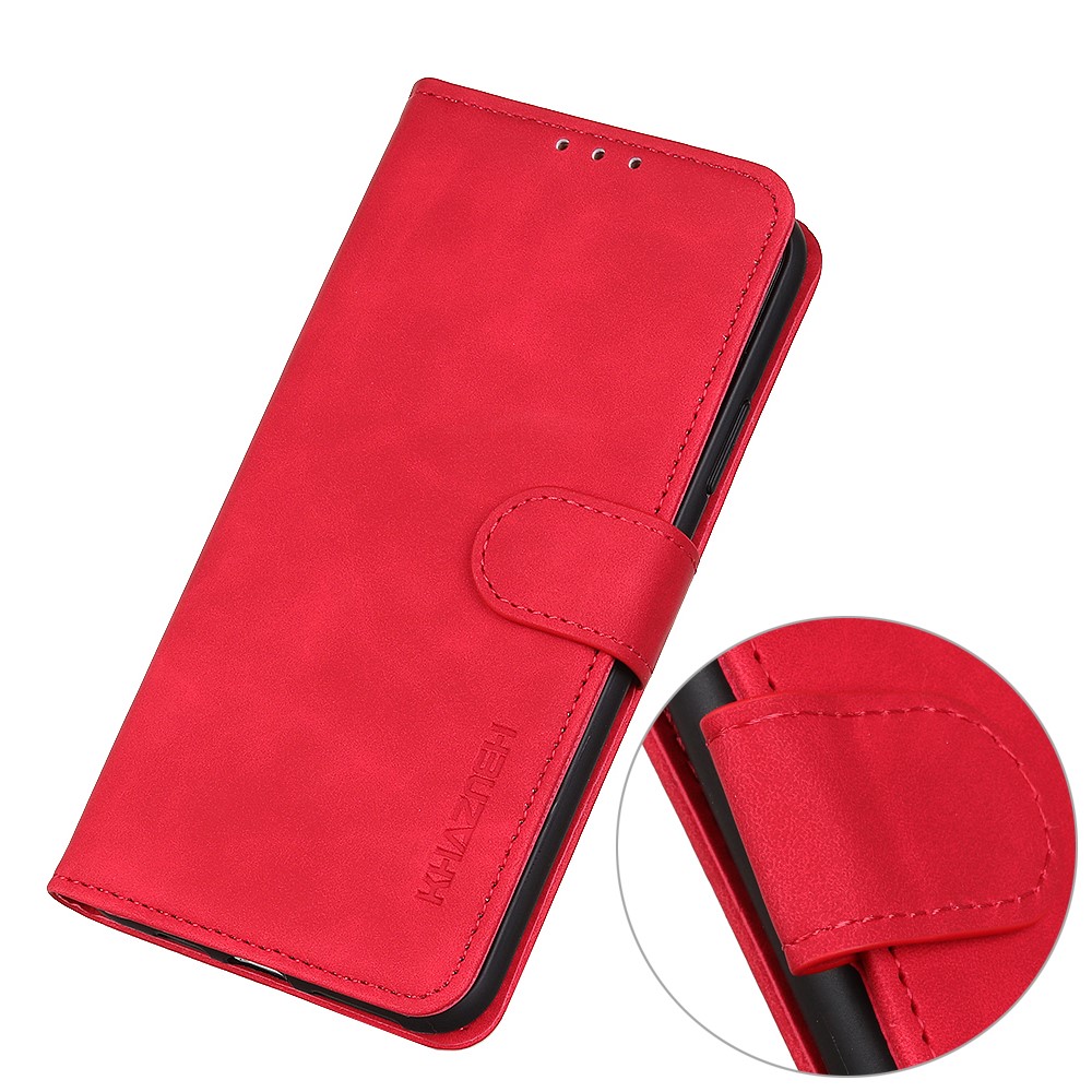 KHAZNEH Retro Texture Full Protection Leather Stand Wallet Cover Phone Case for Samsung Galaxy S22 - Red-6