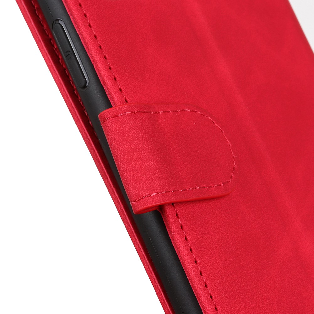 KHAZNEH Retro Texture Full Protection Leather Stand Wallet Cover Phone Case for Samsung Galaxy S22 - Red-8