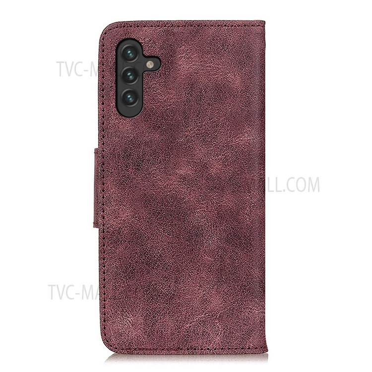 Retro Style Scratch Resistant Split Leather Wallet Flip Stand Folio Magnetic Protective Case for Samsung Galaxy A13 5G - Wine Red-3