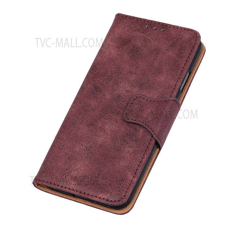 Retro Style Scratch Resistant Split Leather Wallet Flip Stand Folio Magnetic Protective Case for Samsung Galaxy A13 5G - Wine Red-8