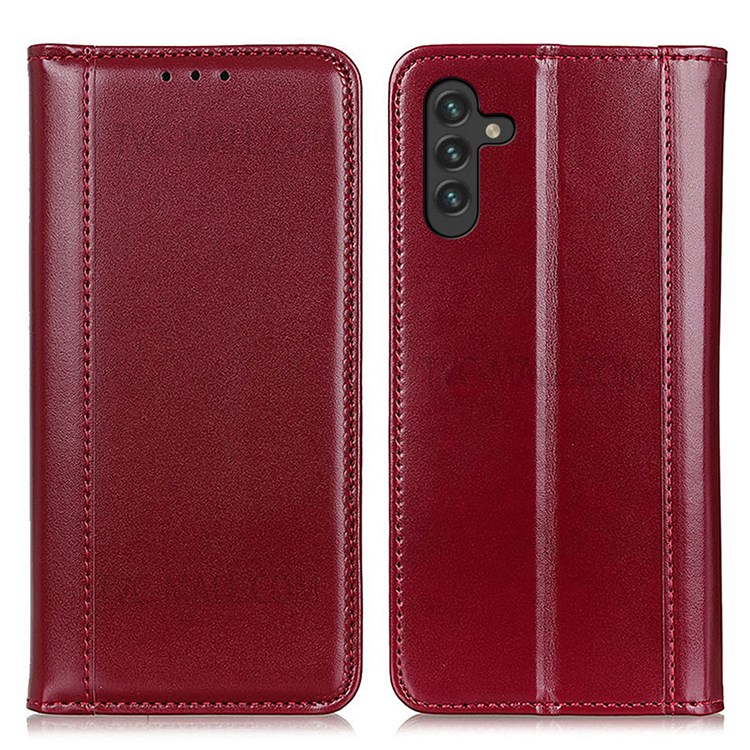 Split Leather Wallet Flip Auto Closing Magnetic Protective Case with Stand Feature for Samsung Galaxy A13 5G - Red-1