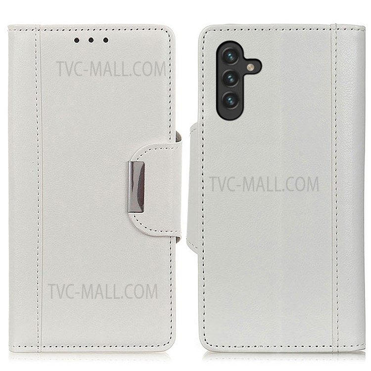 PU Leather Flip Cover Mobile Phone Guard Case with Wallet Stand for Samsung Galaxy A13 5G - White-1