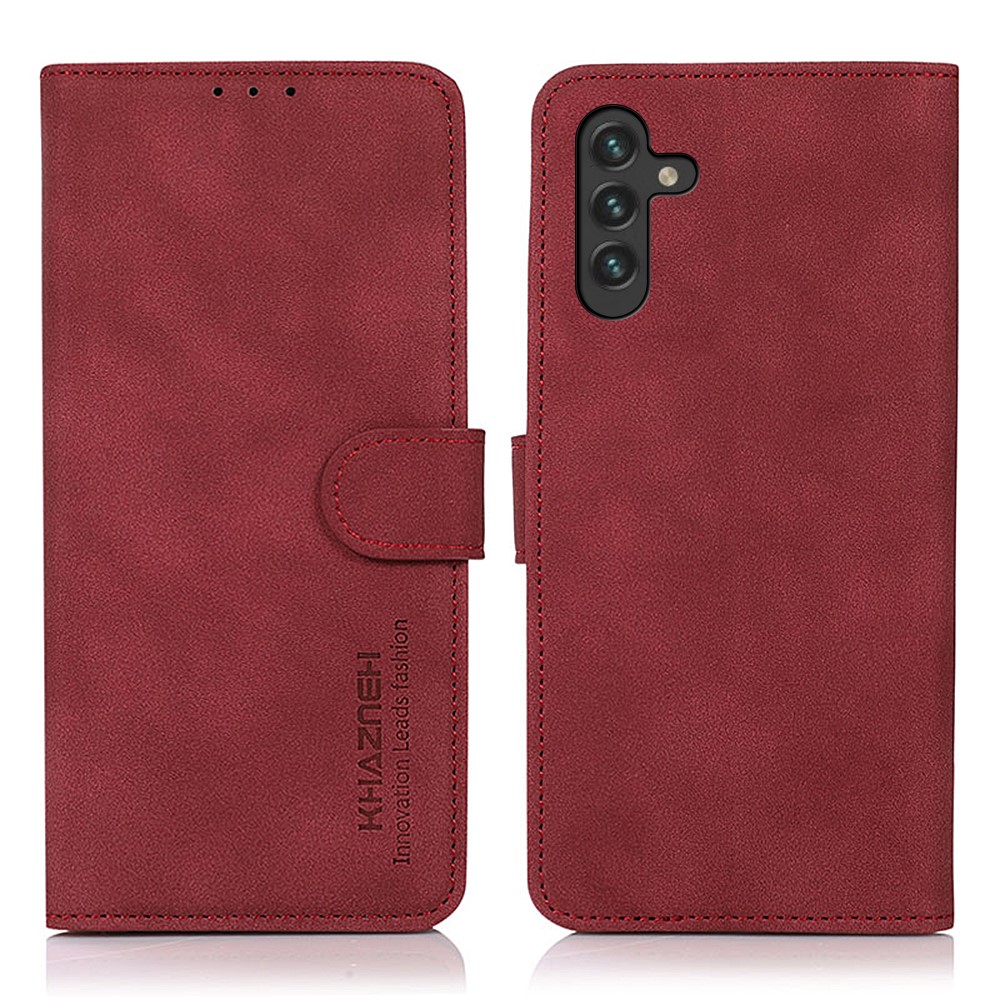 KHAZNEH Book-Style Flip Textured Leather Phone Cover Stand Case with Wallet Design for Samsung Galaxy A13 5G - Red-1
