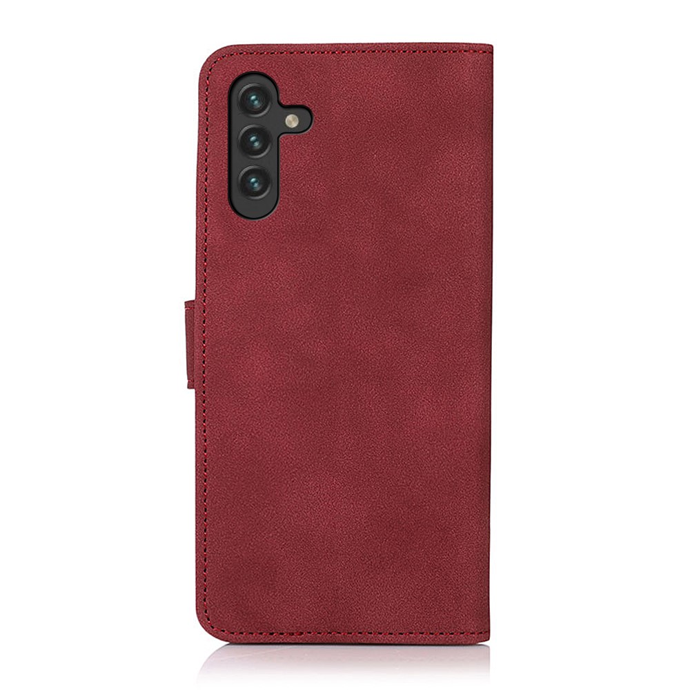 KHAZNEH Book-Style Flip Textured Leather Phone Cover Stand Case with Wallet Design for Samsung Galaxy A13 5G - Red-3