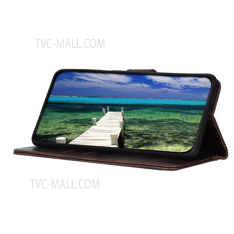 Foldable Wallet Stand Design Textured PU Leather Case Phone Protective Cover for Samsung Galaxy A13 5G - Brown-5