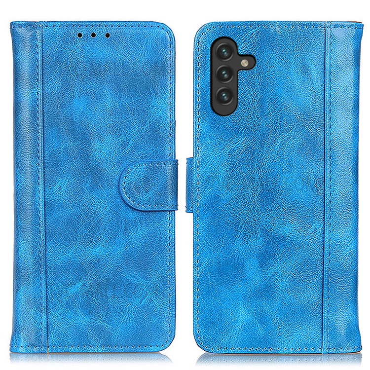 Wallet Foldable Stand Drop-Resistant Crazy Horse Texture Split Leather Phone Cover Shell for Samsung Galaxy A13 5G - Blue-1