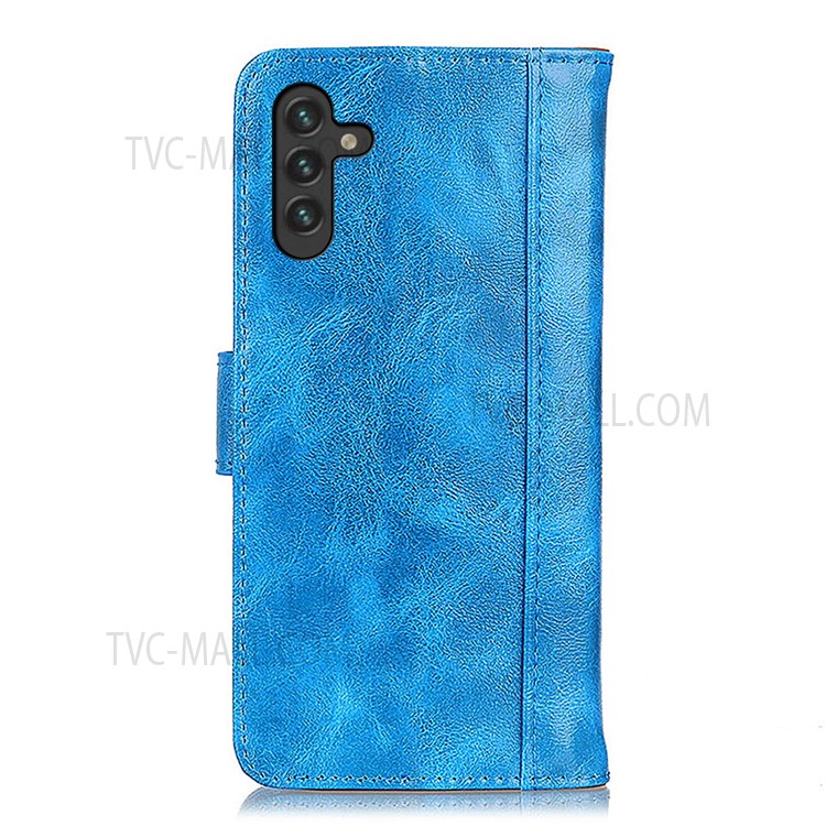 Wallet Foldable Stand Drop-Resistant Crazy Horse Texture Split Leather Phone Cover Shell for Samsung Galaxy A13 5G - Blue-3