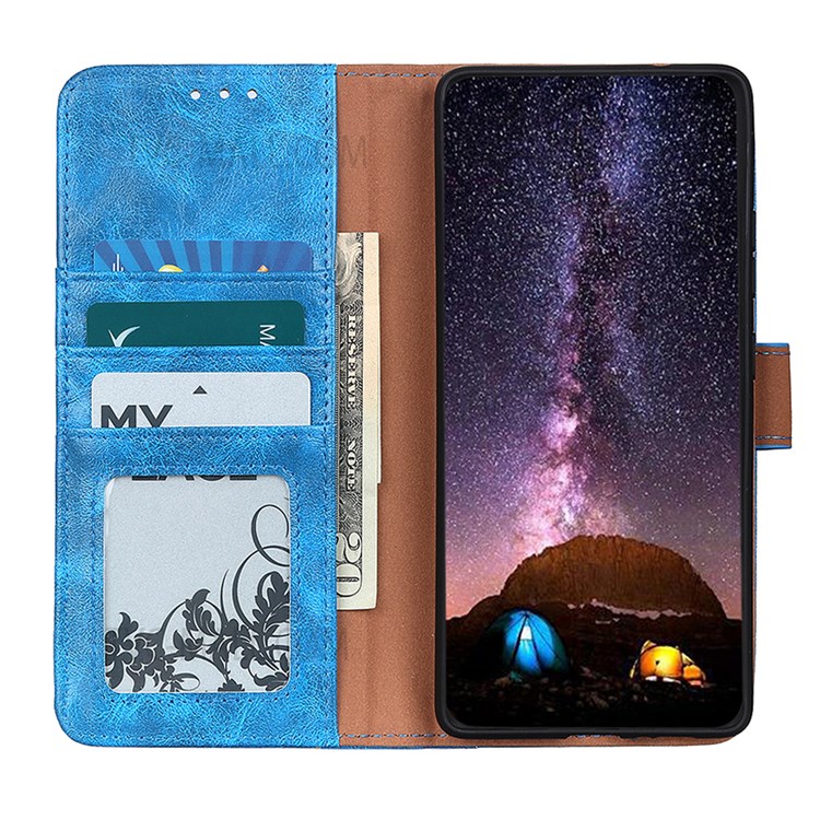 Wallet Foldable Stand Drop-Resistant Crazy Horse Texture Split Leather Phone Cover Shell for Samsung Galaxy A13 5G - Blue-4