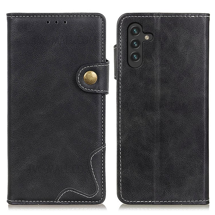 Shock-Absorbed S-Shape Line Wallet Style Textured PU Leather Stand Phone Cover for Samsung Galaxy A13 5G - Black-1