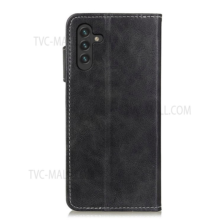 Shock-Absorbed S-Shape Line Wallet Style Textured PU Leather Stand Phone Cover for Samsung Galaxy A13 5G - Black-3