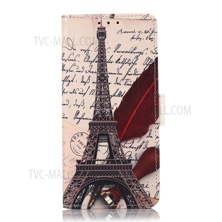 Wallet Design Shock-Absorbed Pattern Printing Leather Stand Case for Samsung Galaxy A13 5G - Iron Tower and Clock-2