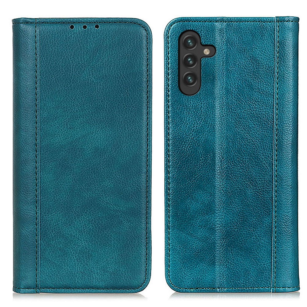 Split Leather Stylish Litchi Texture Wallet Phone Case Stand Auto-absorbed Magnetic Closing Flip Shell for Samsung Galaxy A13 5G - Green-1
