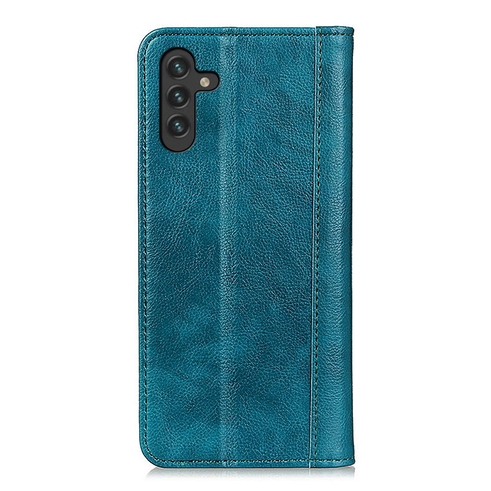 Split Leather Stylish Litchi Texture Wallet Phone Case Stand Auto-absorbed Magnetic Closing Flip Shell for Samsung Galaxy A13 5G - Green-3