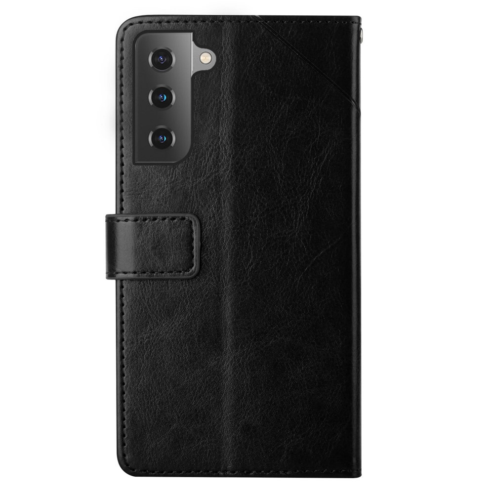 Y-Shaped Lines Imprinting Solid Color PU Leather Phone Cover Wallet Stand Design Shell for Samsung Galaxy S22 Plus - Black-9