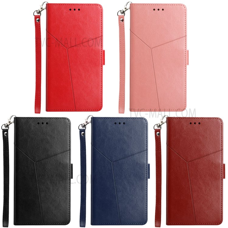 Y-Shaped Lines Imprinting Wallet Stand Design Anti-fingerprint PU Leather Phone Cover Shell with Wrist Strap for Samsung Galaxy S22 Ultra - Black-11
