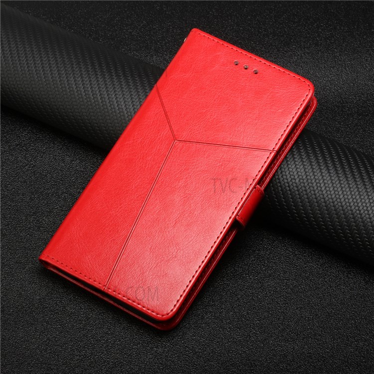 Scratch-resistant Y-Shaped Lines Imprinting PU Leather Wallet Stand Phone Cover Shell with Handy Strap for Samsung Galaxy S22 - Red-10