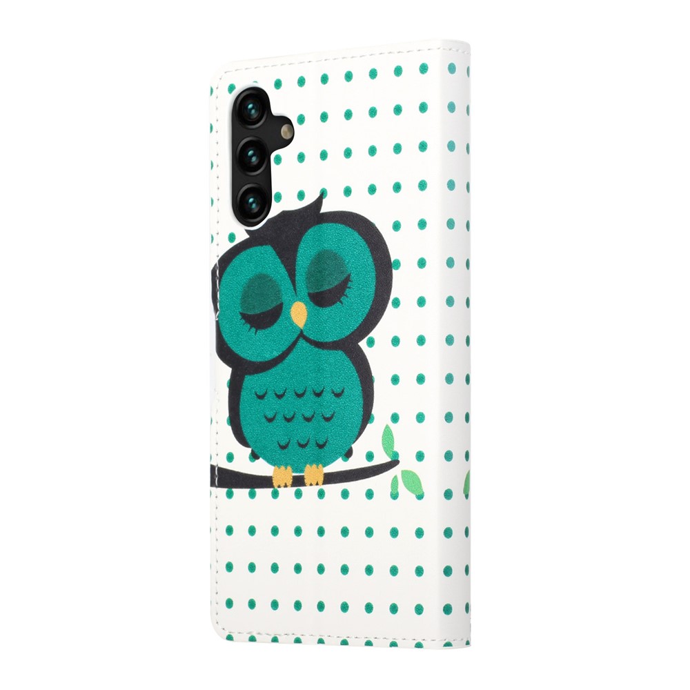 Full Coverage Pattern Printing PU Leather Wallet Stand Magnetic Closure Flip Case for Samsung Galaxy A13 5G - Green Owl-3