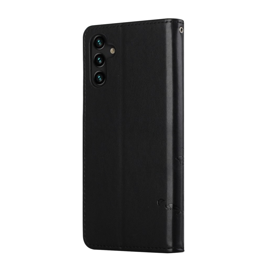 Butterfly Flower Imprinting Leather Phone Wallet Stand Shell with Strap for Samsung Galaxy A13 5G - Black-3