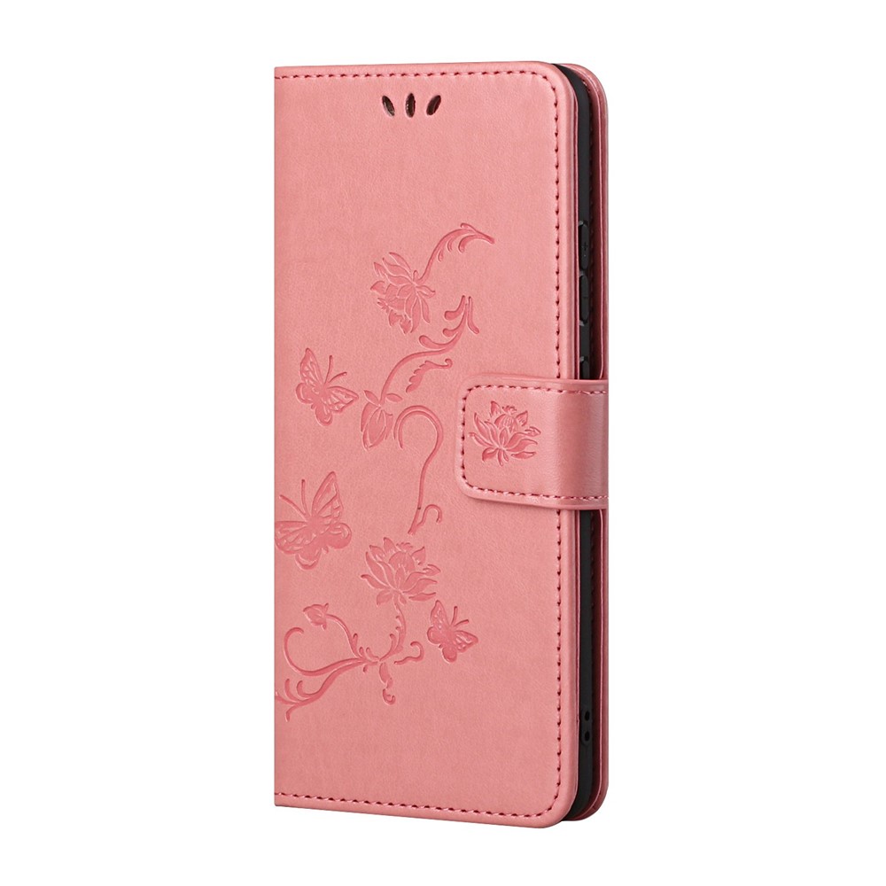 Butterfly Flower Imprinting Leather Phone Wallet Stand Shell with Strap for Samsung Galaxy A13 5G - Pink-2