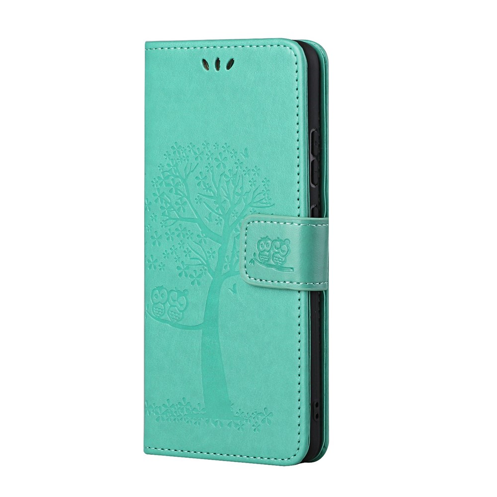 Folio Flip Owl Tree Imprint Leather Wallet Phone Case Shell with Stand for Samsung Galaxy A13 5G - Cyan-2