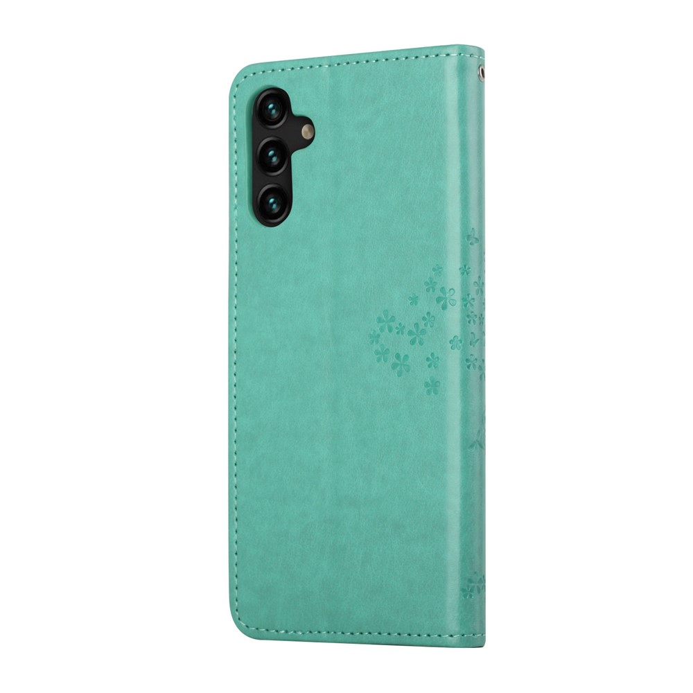 Folio Flip Owl Tree Imprint Leather Wallet Phone Case Shell with Stand for Samsung Galaxy A13 5G - Cyan-3