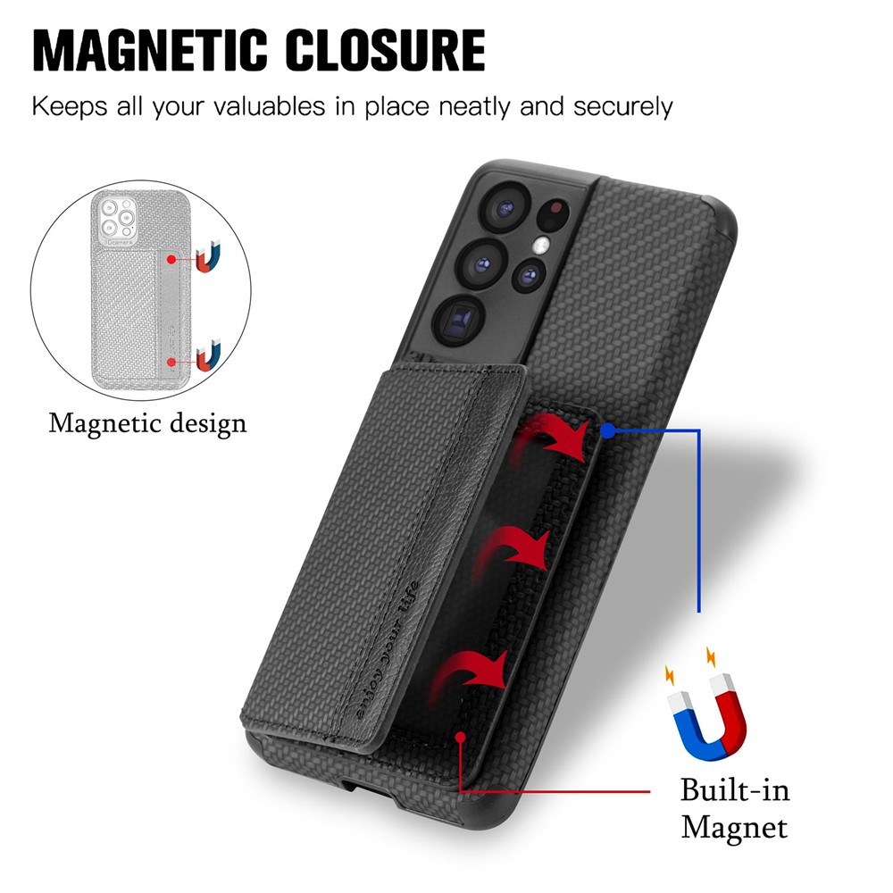 Quality Leather and TPU Phone Case Texture Anti-Drop Card Holder Design Built-in Magnet Metal Sheet Phone Cover with Kickstand for Samsung Galaxy S20 Ultra - Black-2