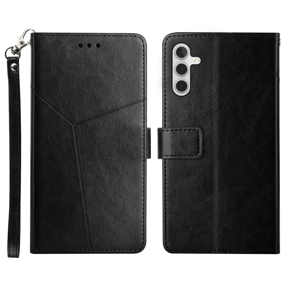 Y-Shaped Lines Imprinting PU Leather + Soft TPU Inner Shell Wallet Stand Phone Cover for Samsung Galaxy A13 5G - Black-1