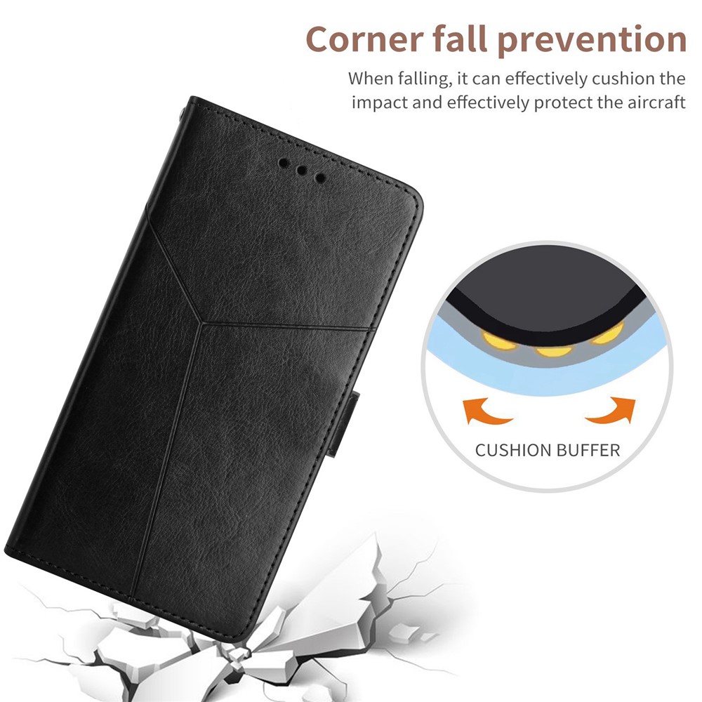 Y-Shaped Lines Imprinting PU Leather + Soft TPU Inner Shell Wallet Stand Phone Cover for Samsung Galaxy A13 5G - Black-5