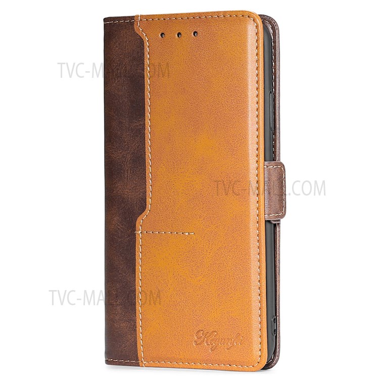 Dual-color Splicing Retro PU Leather Wallet Flip Protective Phone Case with Stand and Magnetic Closure for Samsung Galaxy M32 (Global Version) - Dark Brown/Gold-2